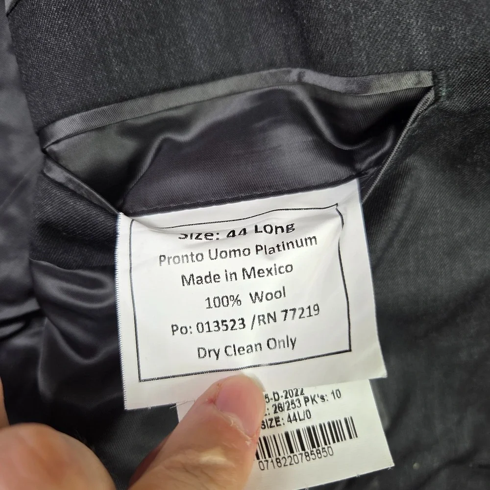 Pronto Uomo Platinum Blazer 100% Wool Mens 44 Long Gray 2 Button Double Vent NEW